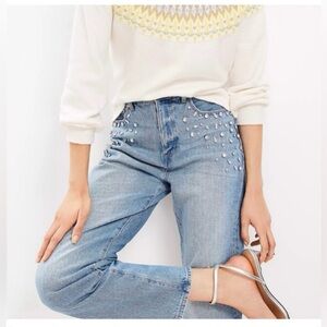 LOFT rhinestone high-rise straight jeans EUC 28/6 regular